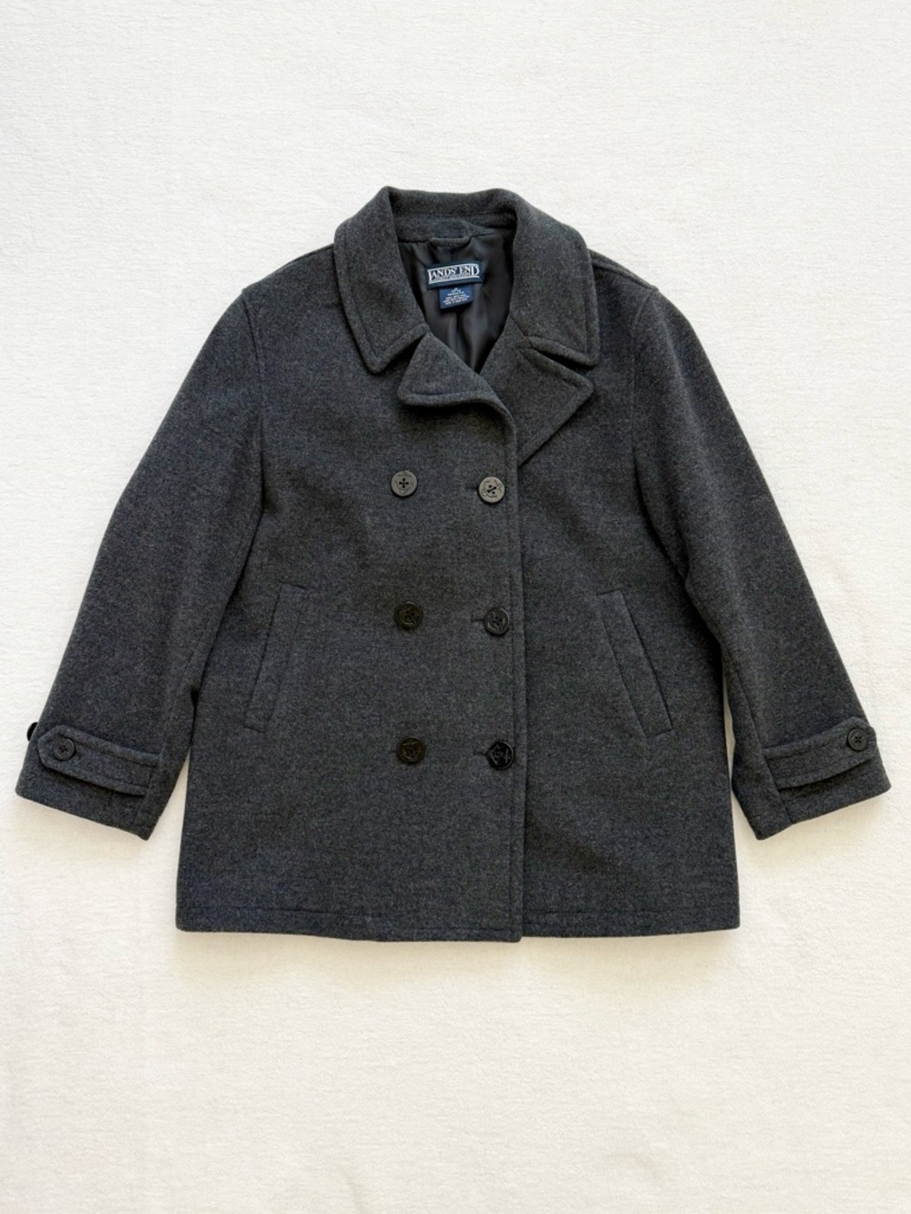 Lands' End Gray Double Breasted Wool Peacoat Size M